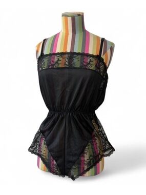 True Vintage Lace Teddy Romper Nylon Square Straight Neck